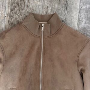 Zara Men’s Faux Suede Bomber Jacket Taupe Brown Large